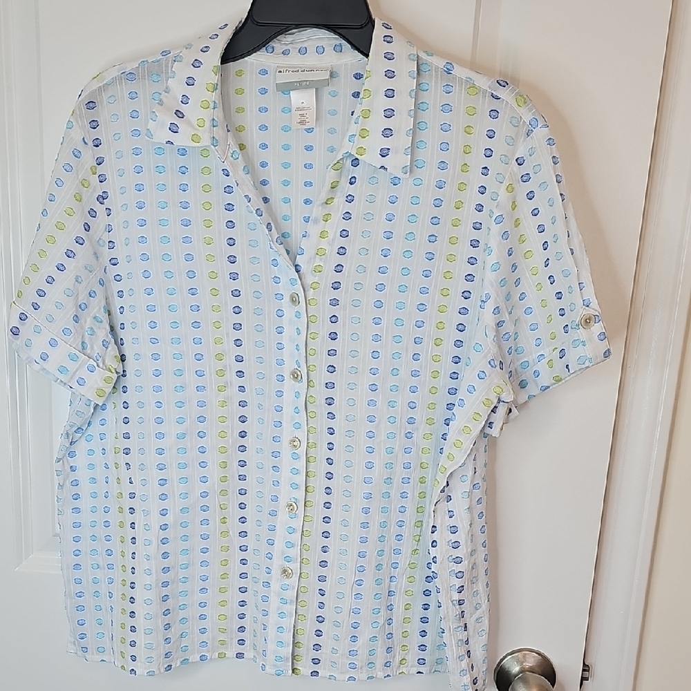 Alfred‎ Dunner Blue and Green Dot Blouse